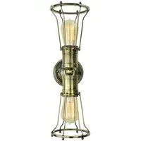 Double Wall Light with Cage - Distressed, Brass