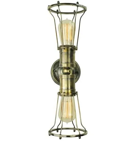 Double Wall Light with Cage - Distressed, Brass image