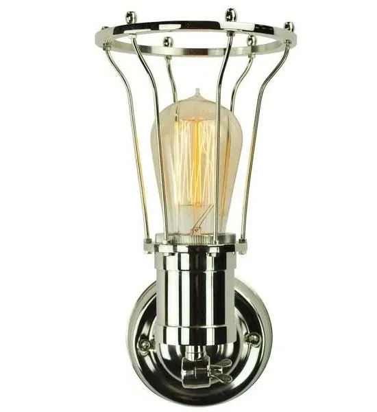 Drop Wall Light with Cage - Nickel, Brass