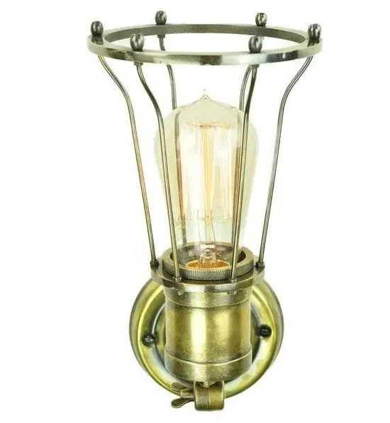 Drop Wall Light with Cage - Nickel, Brass