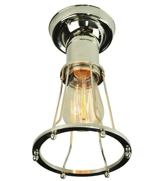 Flush Ceiling Light with Cage - Distressed, Brass