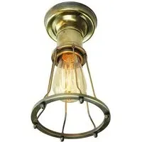 Flush Ceiling Light with Cage - Distressed, Brass