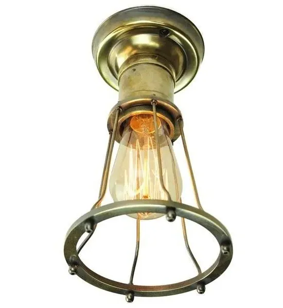 Flush Ceiling Light with Cage - Nickel, Brass