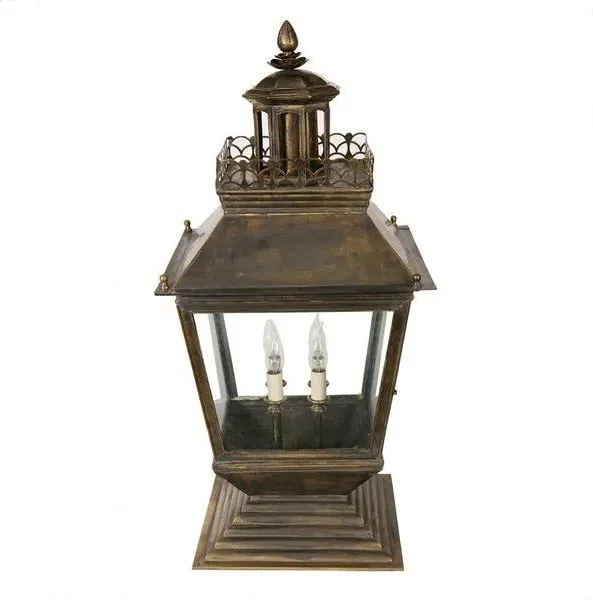 Large Gate Lantern with Fretwork - Natural Brass