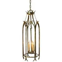 Large Gothic Hanging Lantern - Brass, Cast Brass