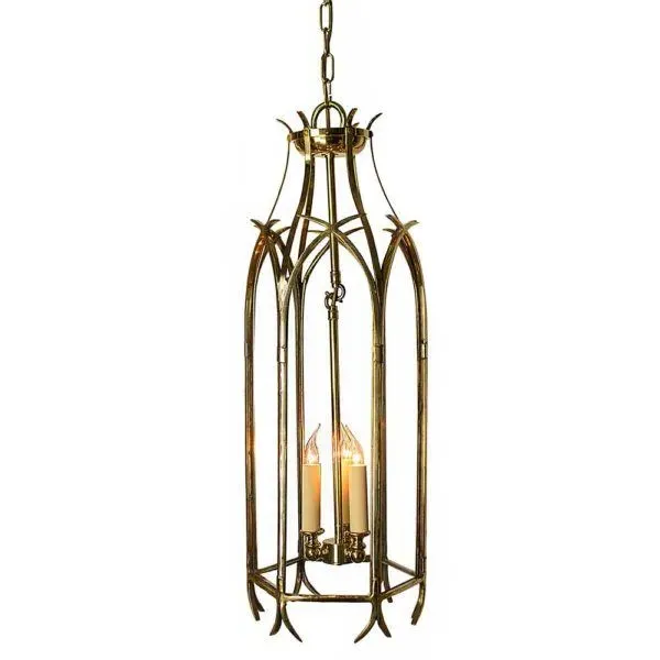 Large Gothic Hanging Lantern - Distressed, Cast Brass