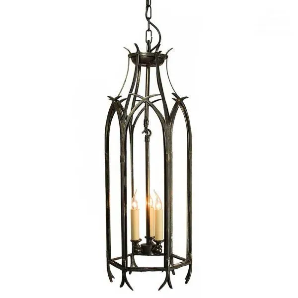 Large Gothic Hanging Lantern - Distressed, Cast Brass