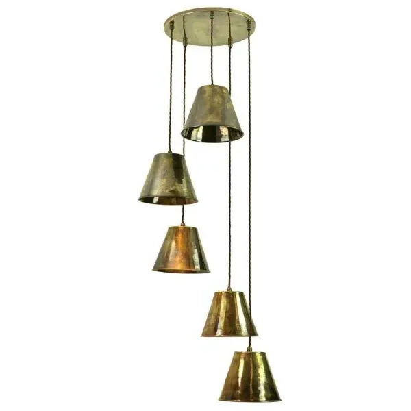 Map Room 5-Light Cluster Pendant Light - Distressed, Brass image