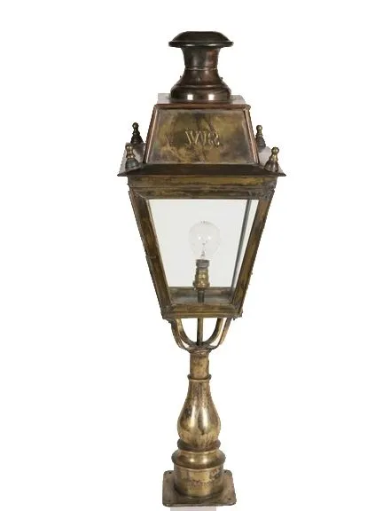 Pillar Lamp with Glass Panels - Antique Brass