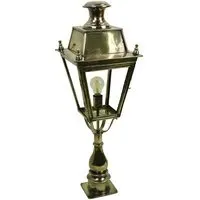Pillar Lamp with Glass Panels - Antique Brass