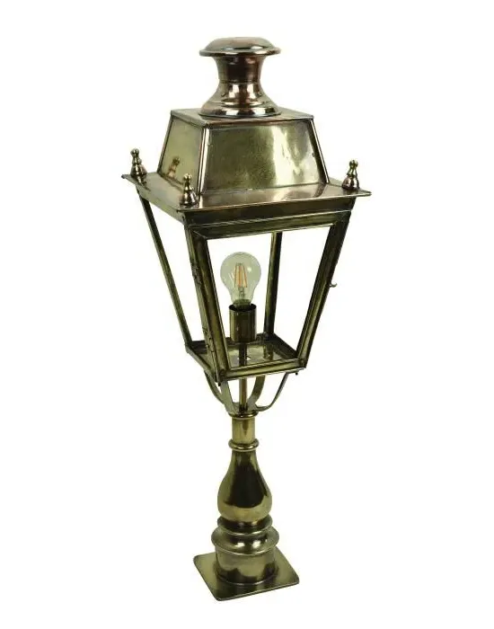 Pillar Lamp with Glass Panels - Polished Brass