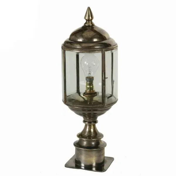 Short Pillar Lamp with Glass - Antique, Brass
