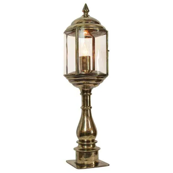 Tall Pillar Lamp with Glass - Antique, Brass