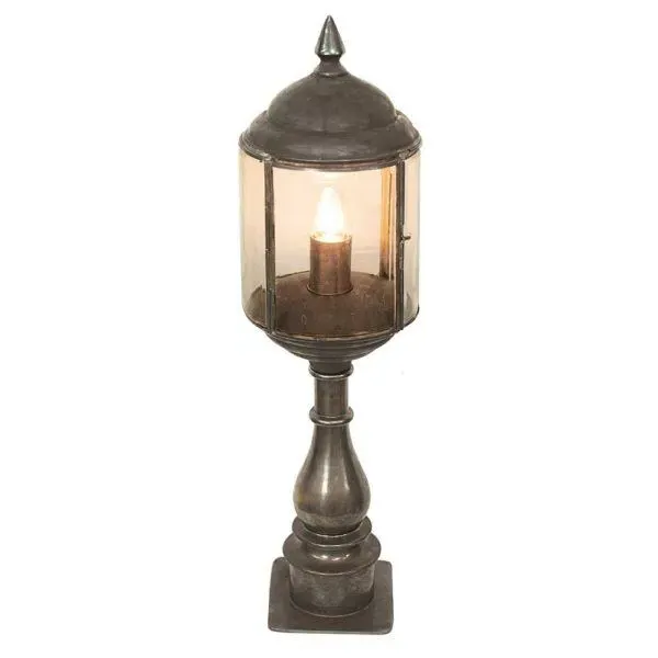 Tall Pillar Lamp with Glass - Distressed, Brass