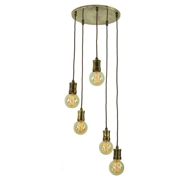 Tommy 5 Light Cluster Pendant Light - Polished Nickel, Brass