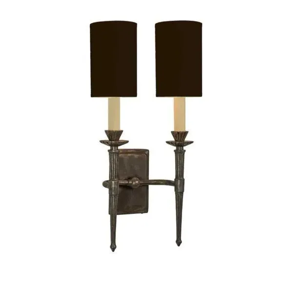 Twin Wall Light - Antique, Black Shades