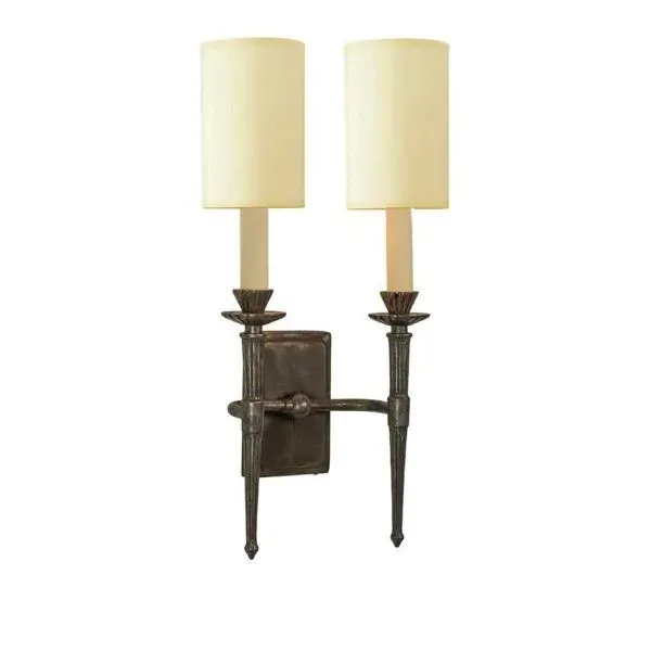 Twin Wall Light - Antique, Ivory Shades