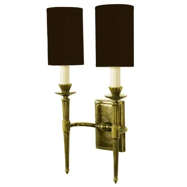 Twin Wall Light - Distressed Brass, Black Shades