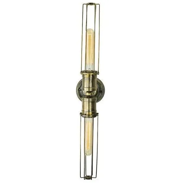 Twin Wall Light with Cage - Distressed, Metal