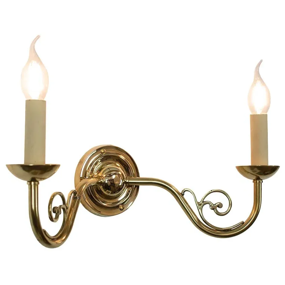 Twin Wall Light with Filigree - Brass, Distressed