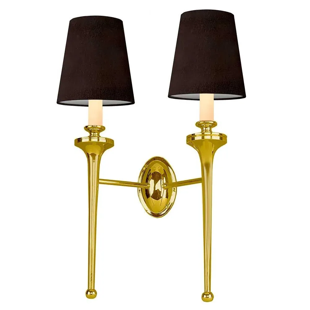 Twin Wall Light with Shade - Polished Brass, Black