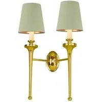 Twin Wall Light with Shade - Polished Brass, Ivory
