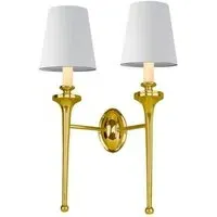 Twin Wall Light with Shade - Polished Brass, White