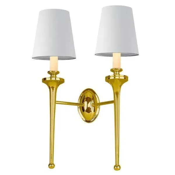 Twin Wall Light with Shade - Polished Brass, White