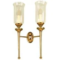 Twin Wall Light with Storm Glass - Antique Brass