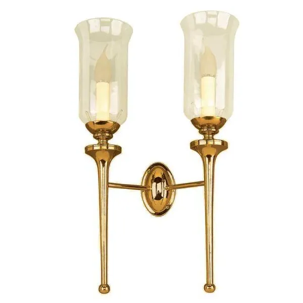 Twin Wall Light with Storm Glass - Antique Brass