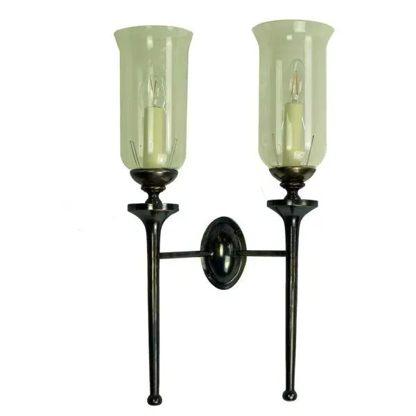 Twin Wall Light with Storm Glass - Brass