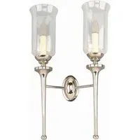 Twin Wall Light with Storm Glass - Nickel, Brass