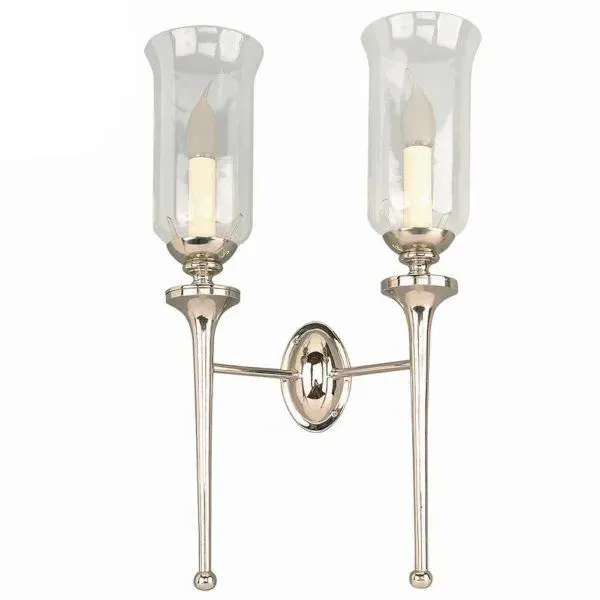Twin Wall Light with Storm Glass - Nickel, Brass
