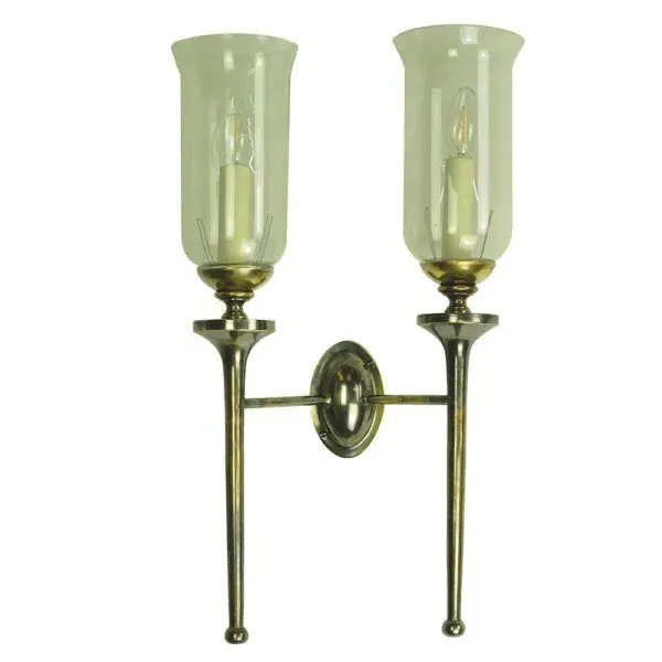Twin Wall Light with Storm Glass - Polished Nickel