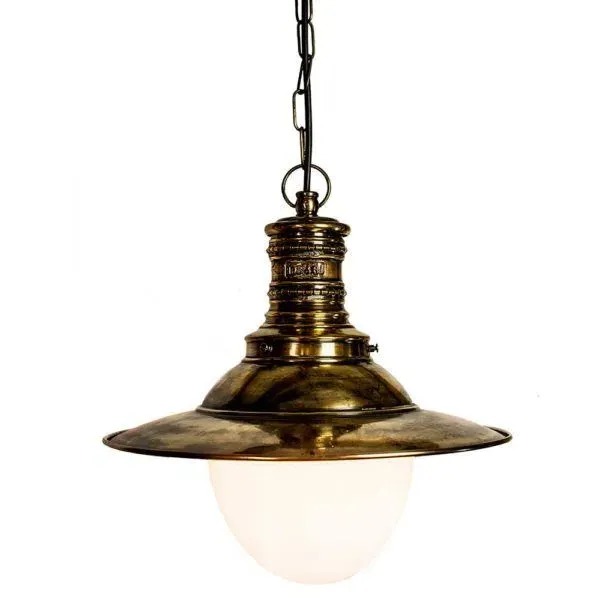 Victoria Pendant Light - Distressed Brass, Opal Glass