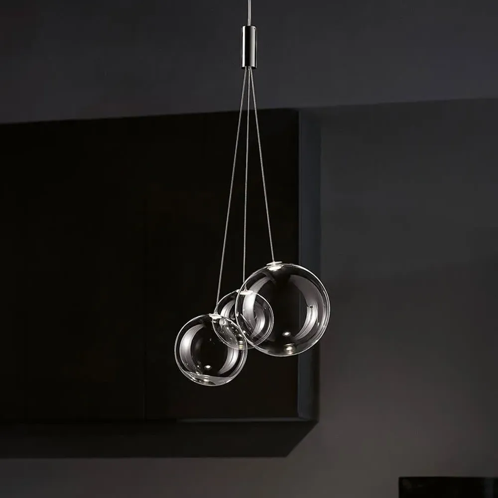 3-Light Cluster Pendant Light - Chrome, Glass