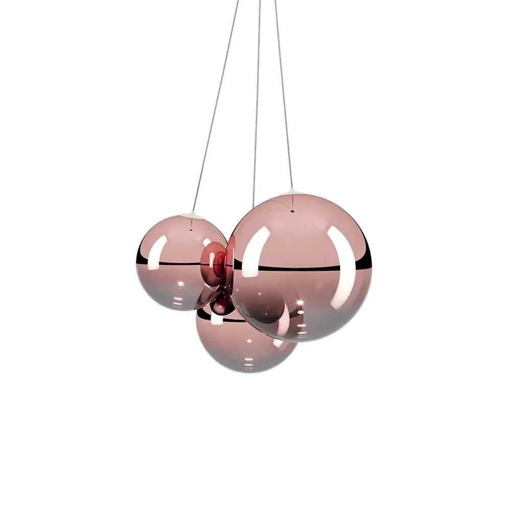 3-Light Cluster Pendant Light - Rose Gold, Glass