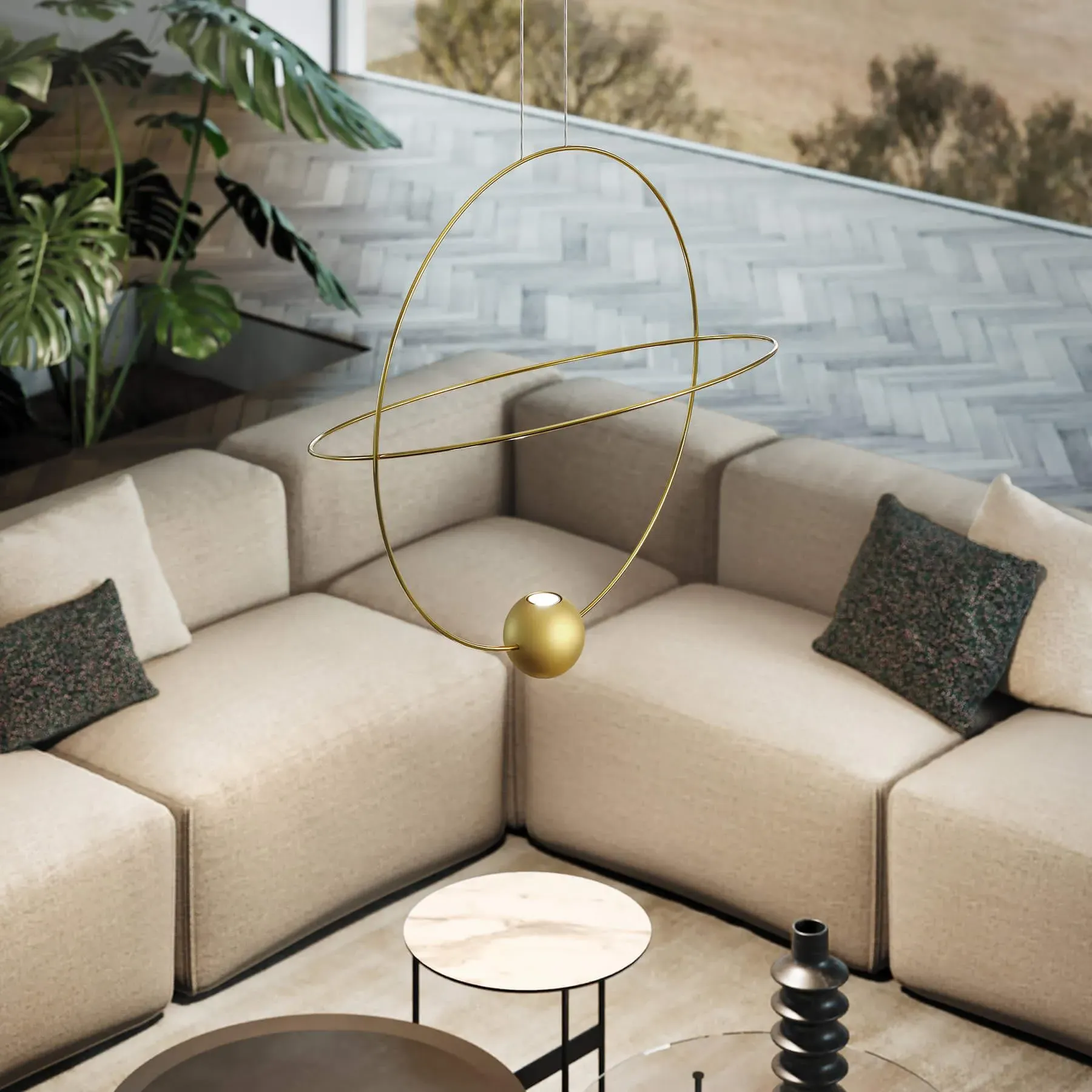 Large Pendant Light with Rings - Gold, Metal