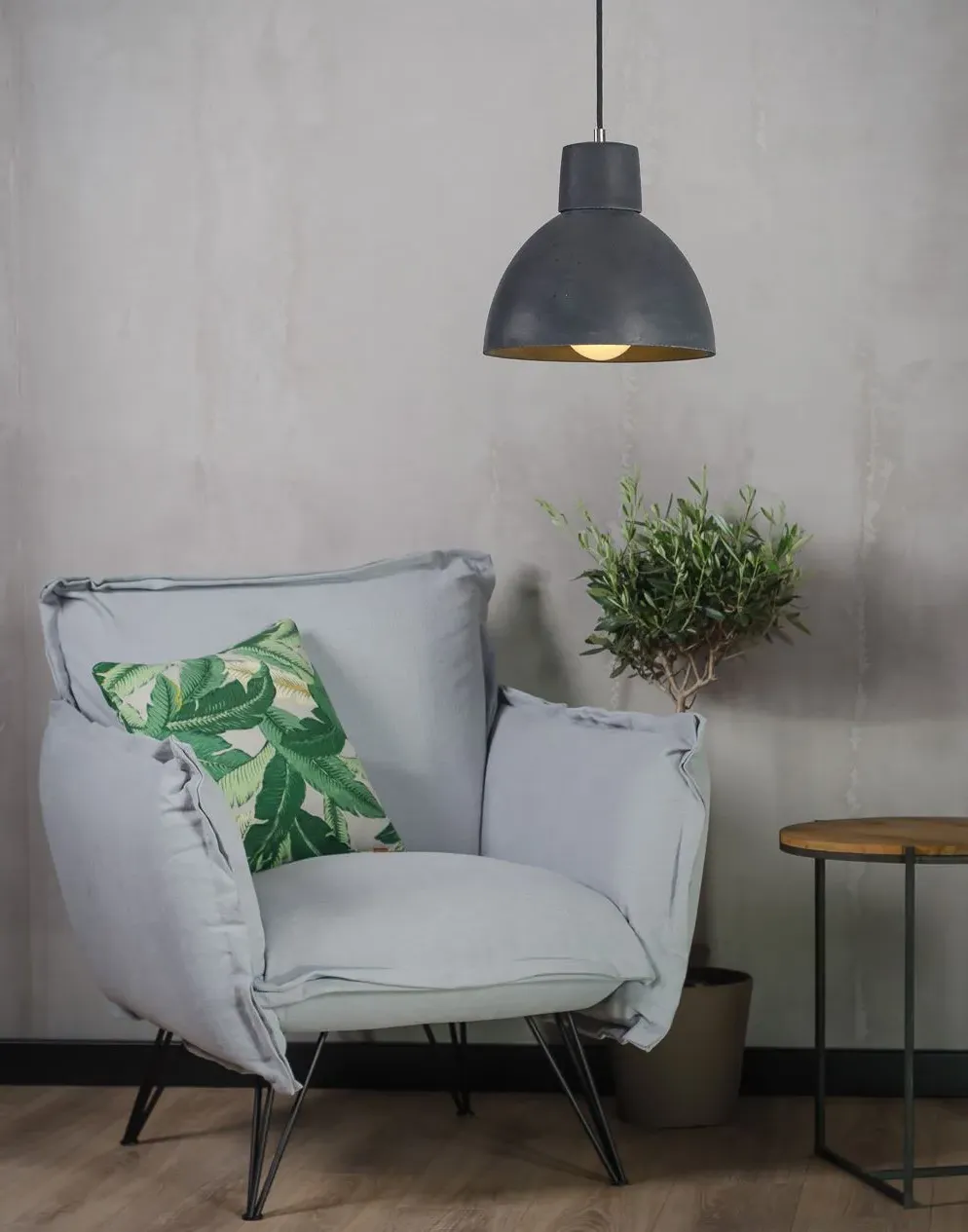 Single Pendant Light with Steel - Natural, Concrete