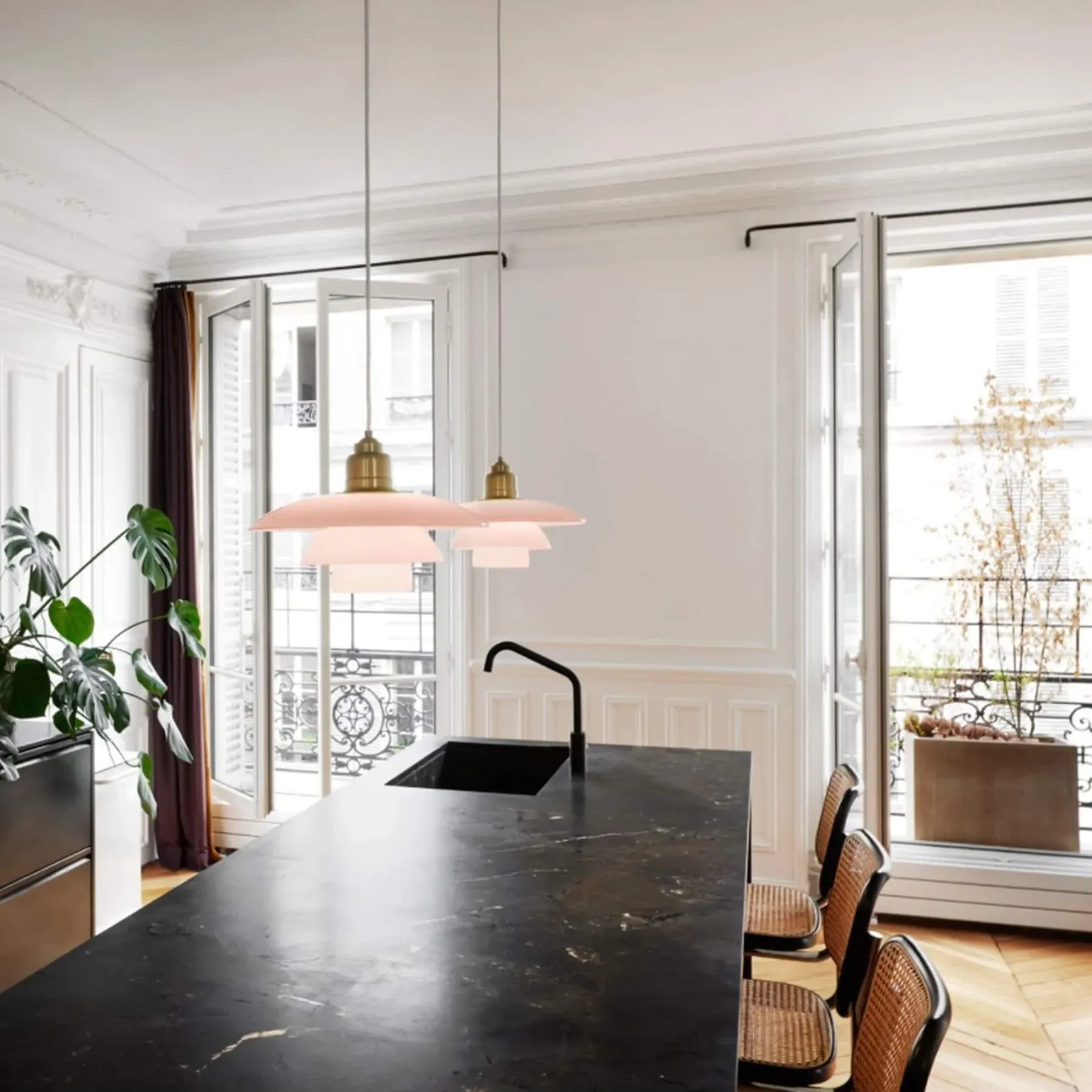 PH 3 1/2-3 Pendant Light - Pale Rose, Glass