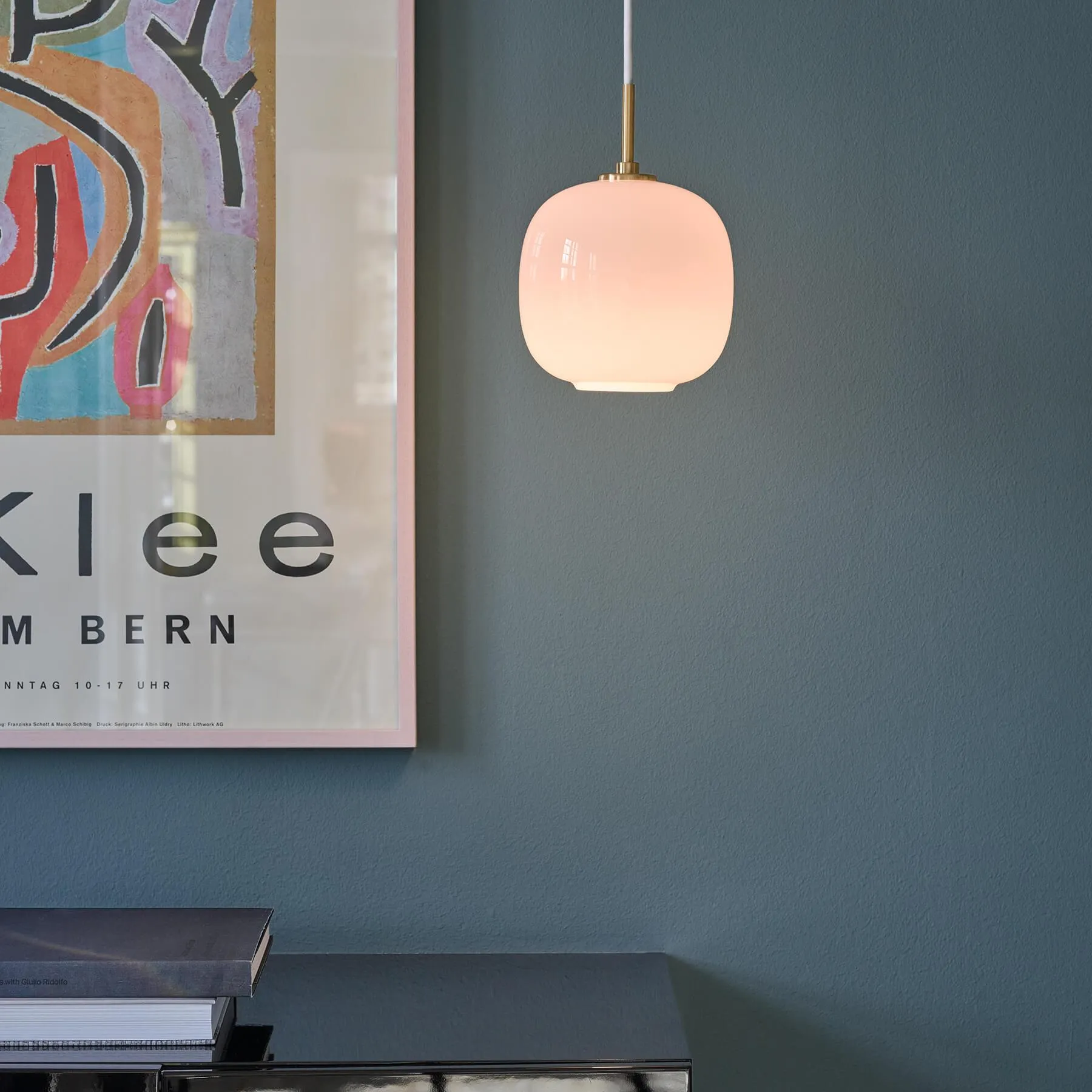 Small Pendant Light - Pale Rose, Opal Glass