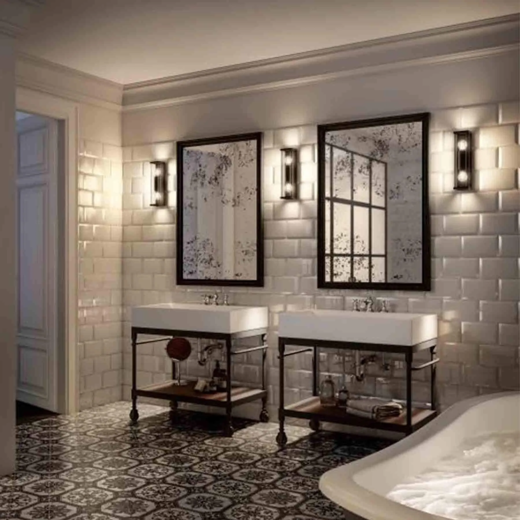 Double Outdoor Wall Light - White, Metal