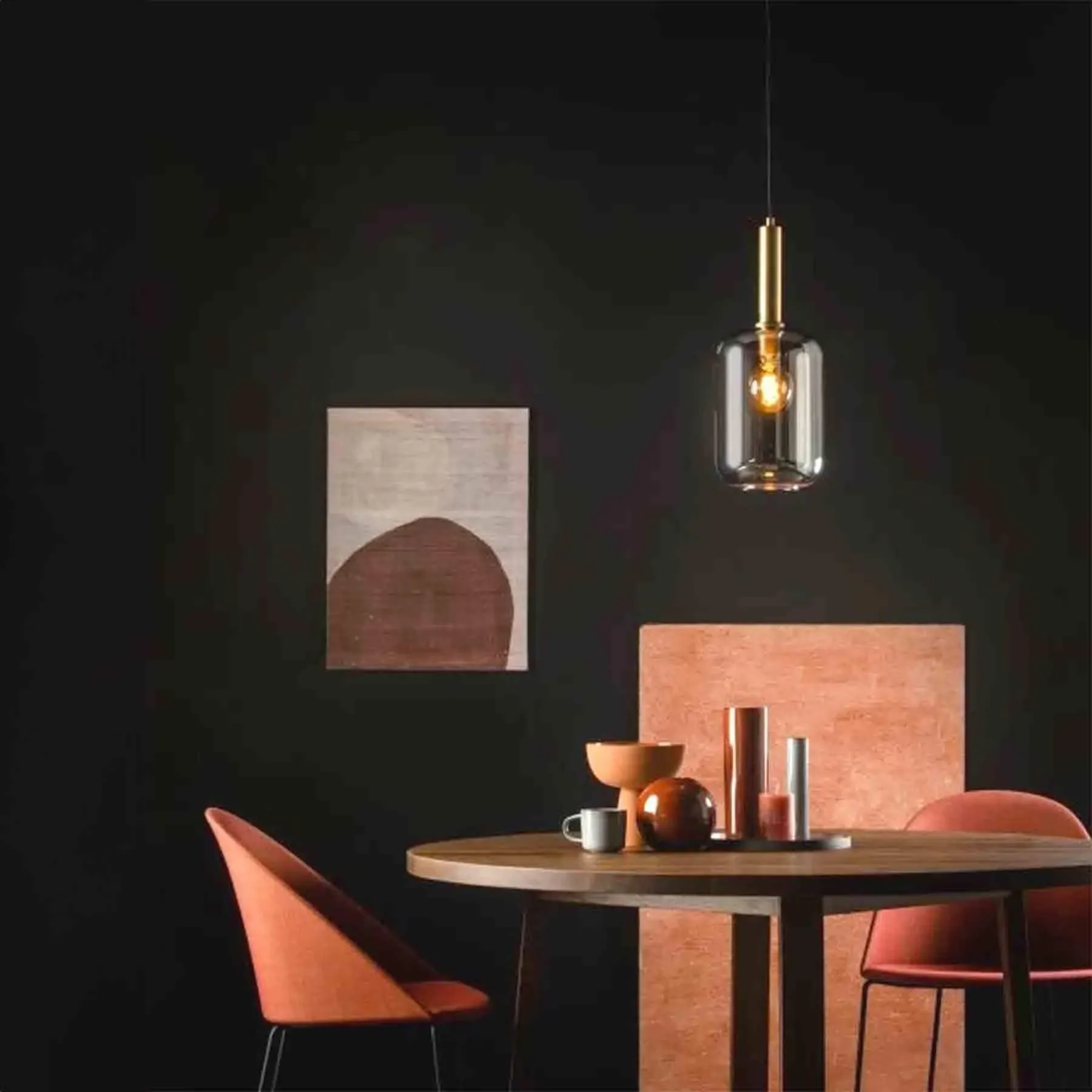 Large Pendant Light with Dimmer - Fumé, Glass