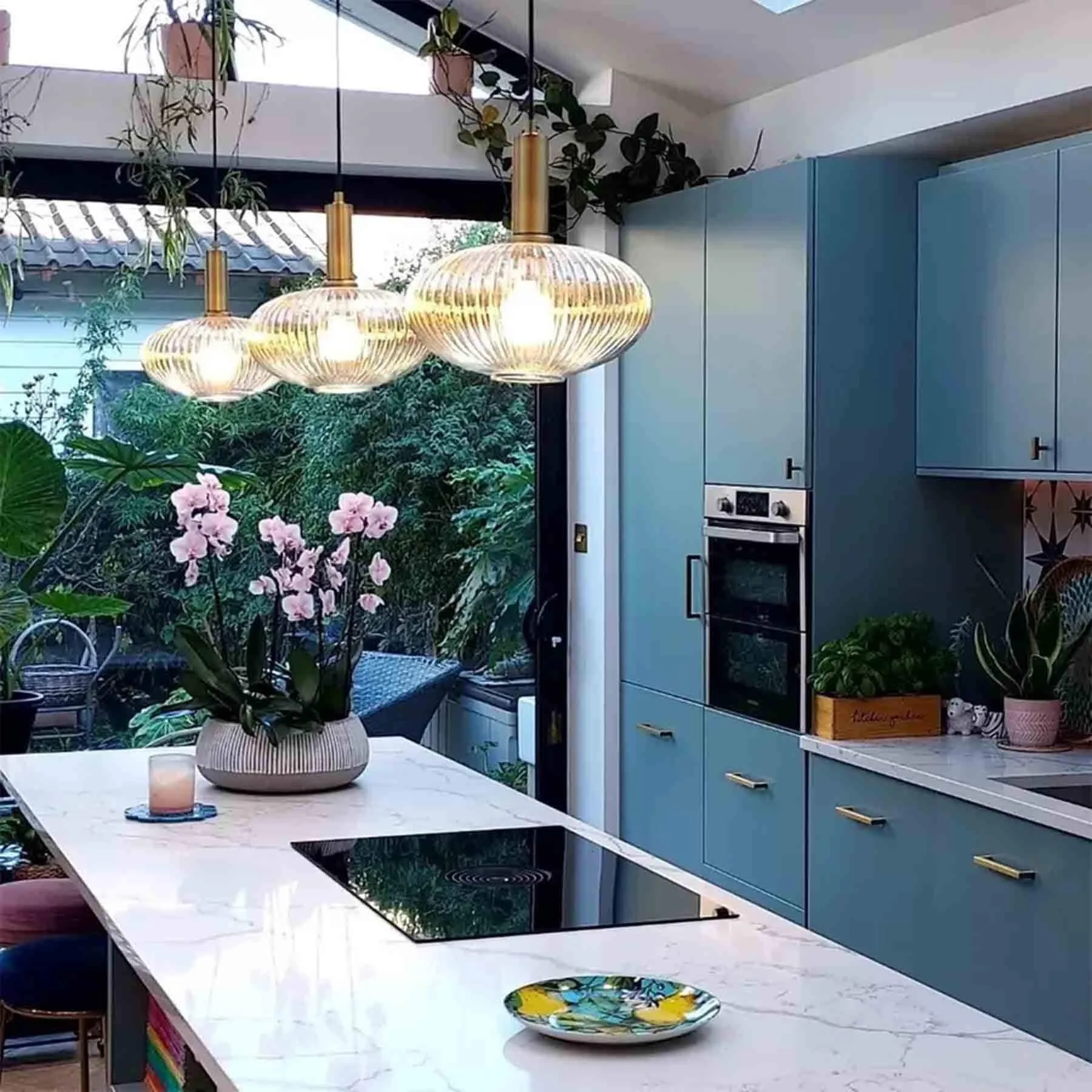 Saucer Pendant Light - Glass with Gold