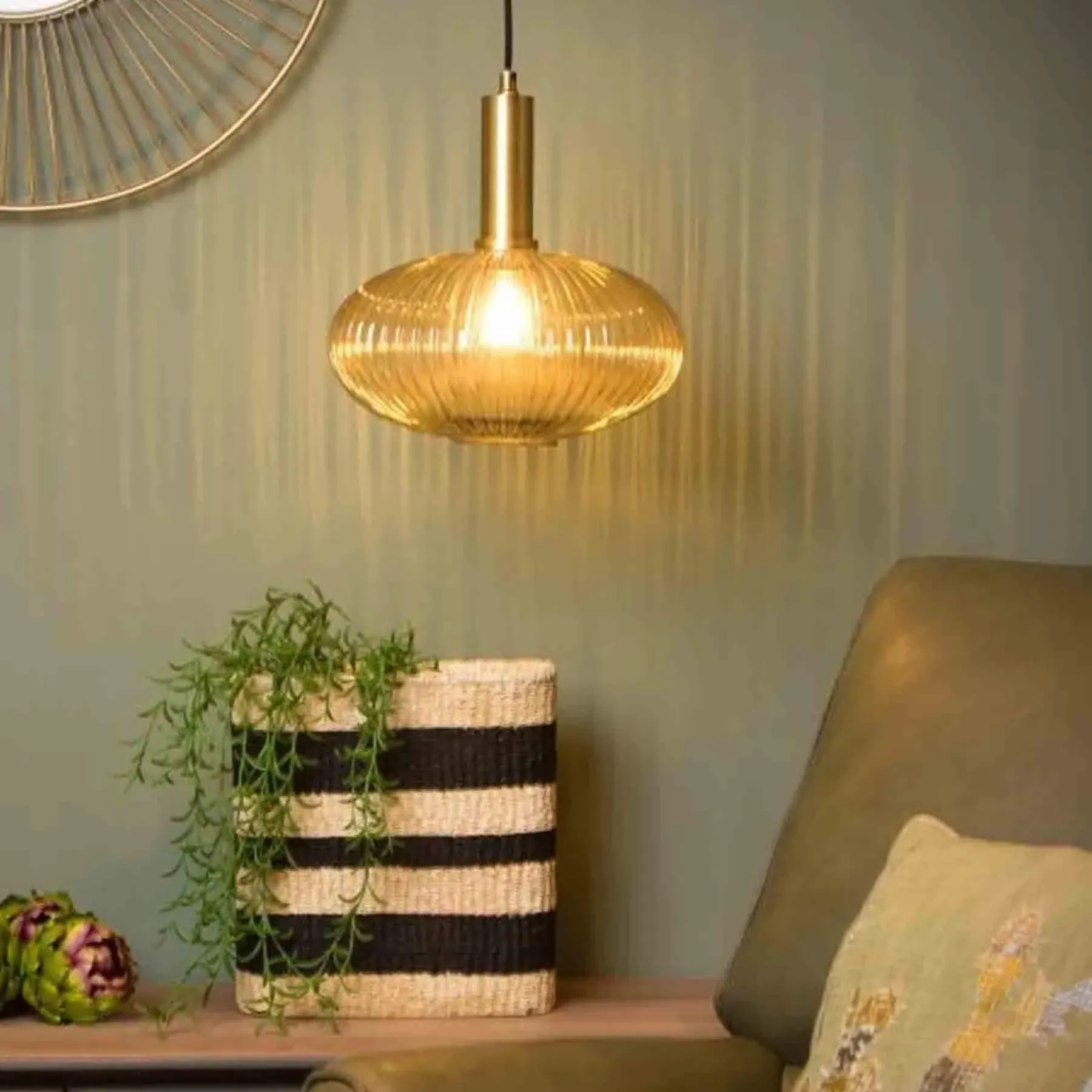 Saucer Pendant Light - Glass with Gold