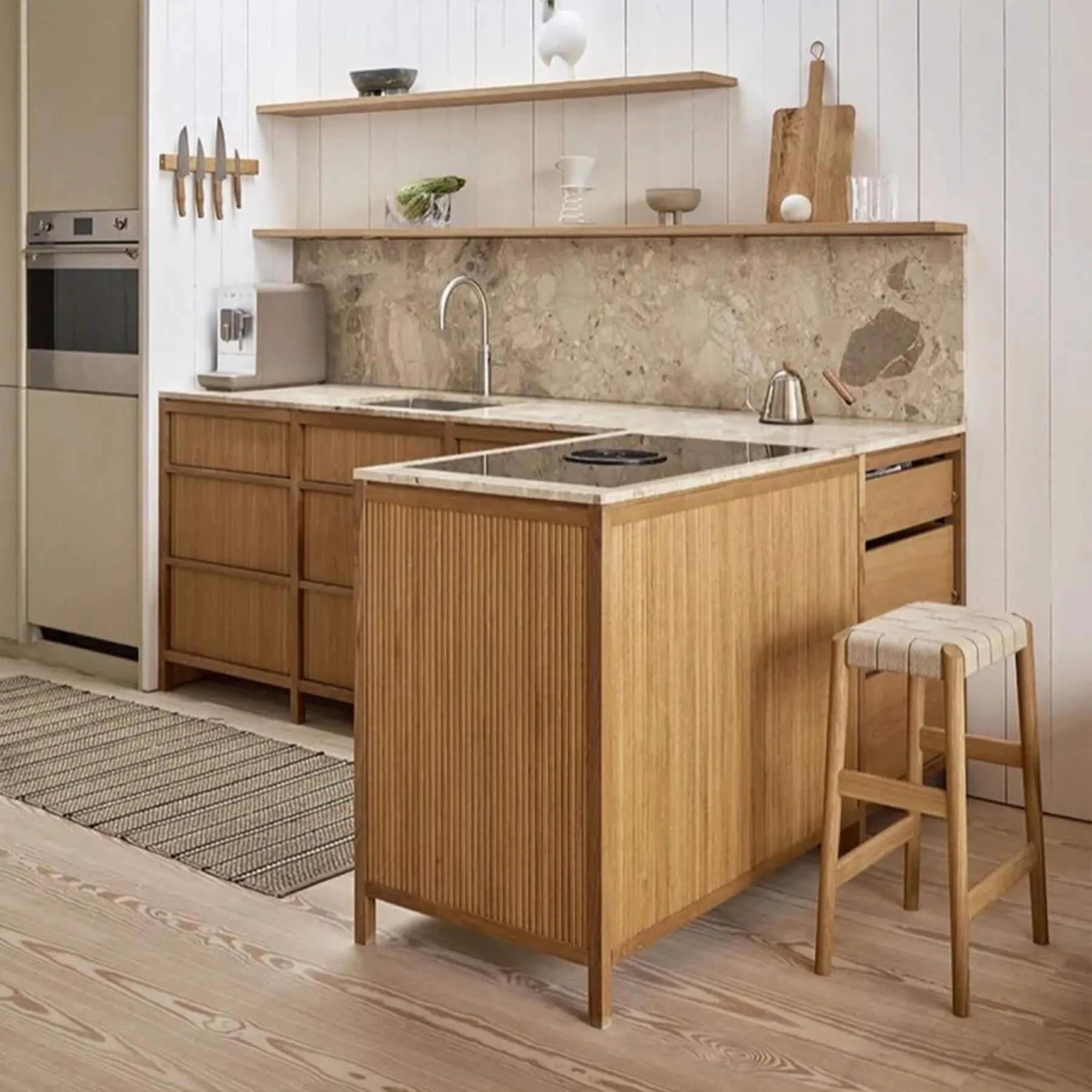 65cm Bar Stool with Upholstery - Natural, Oak