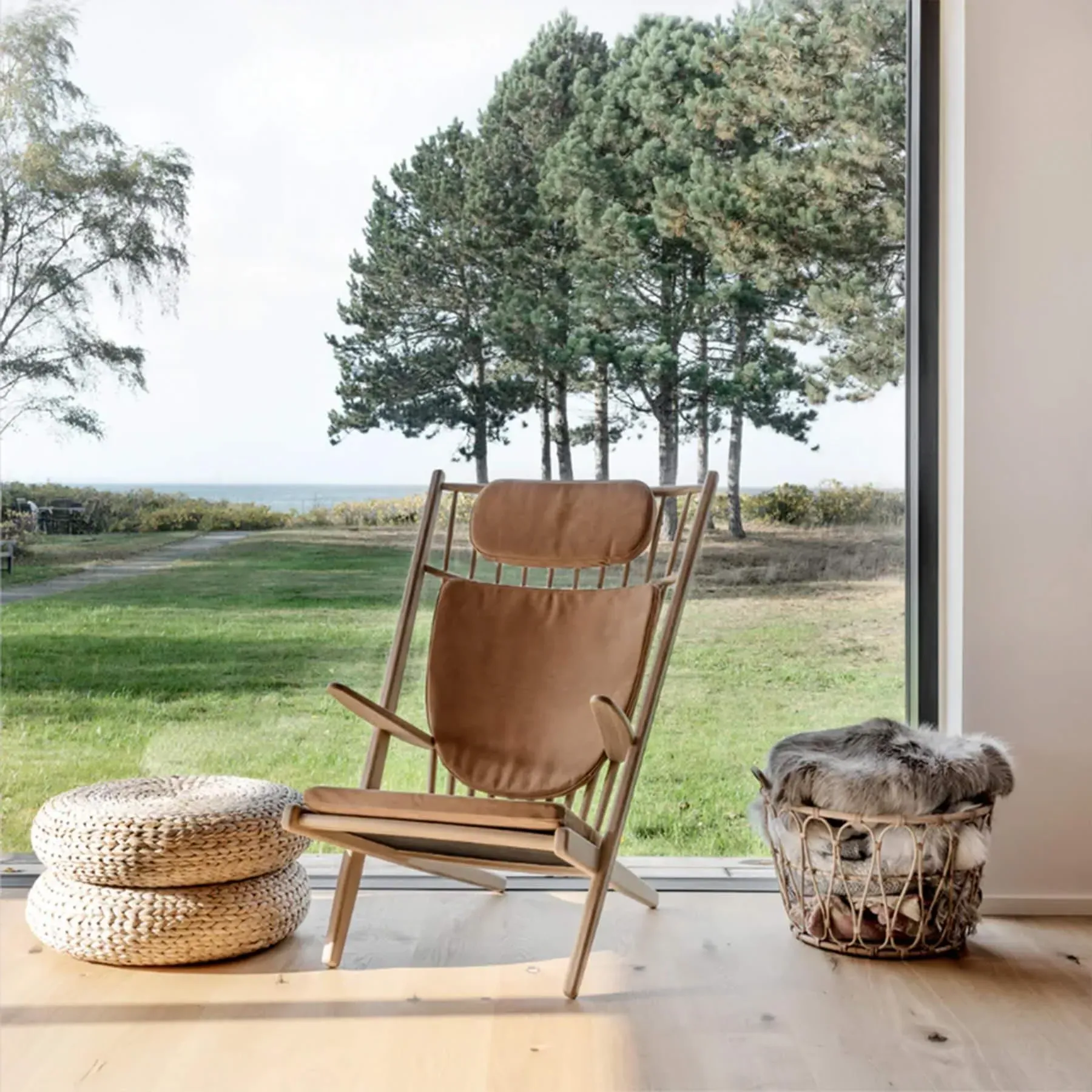 Armchair with Cushions - Black, Oak