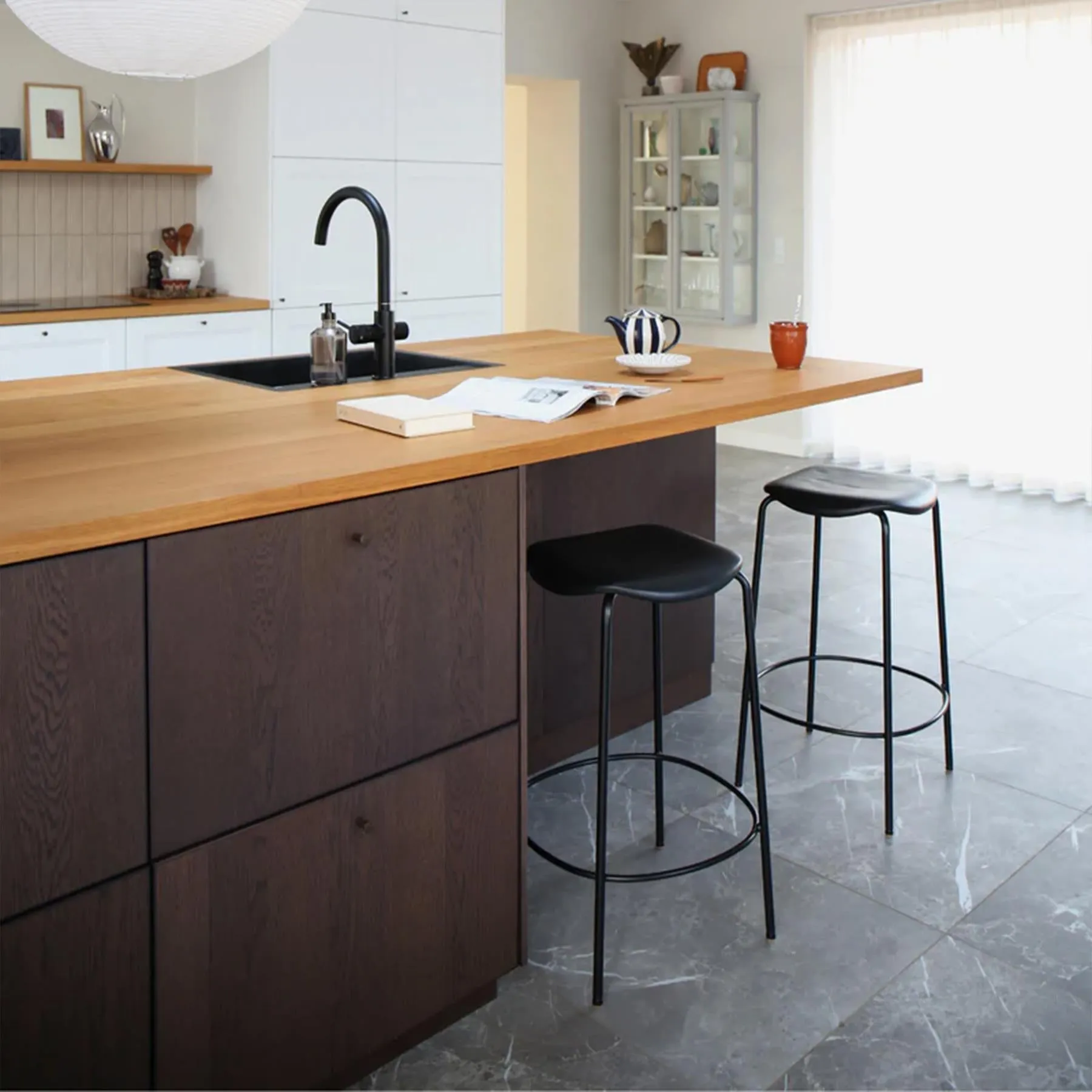 Bar Stool 75cm Height - Black, Oak