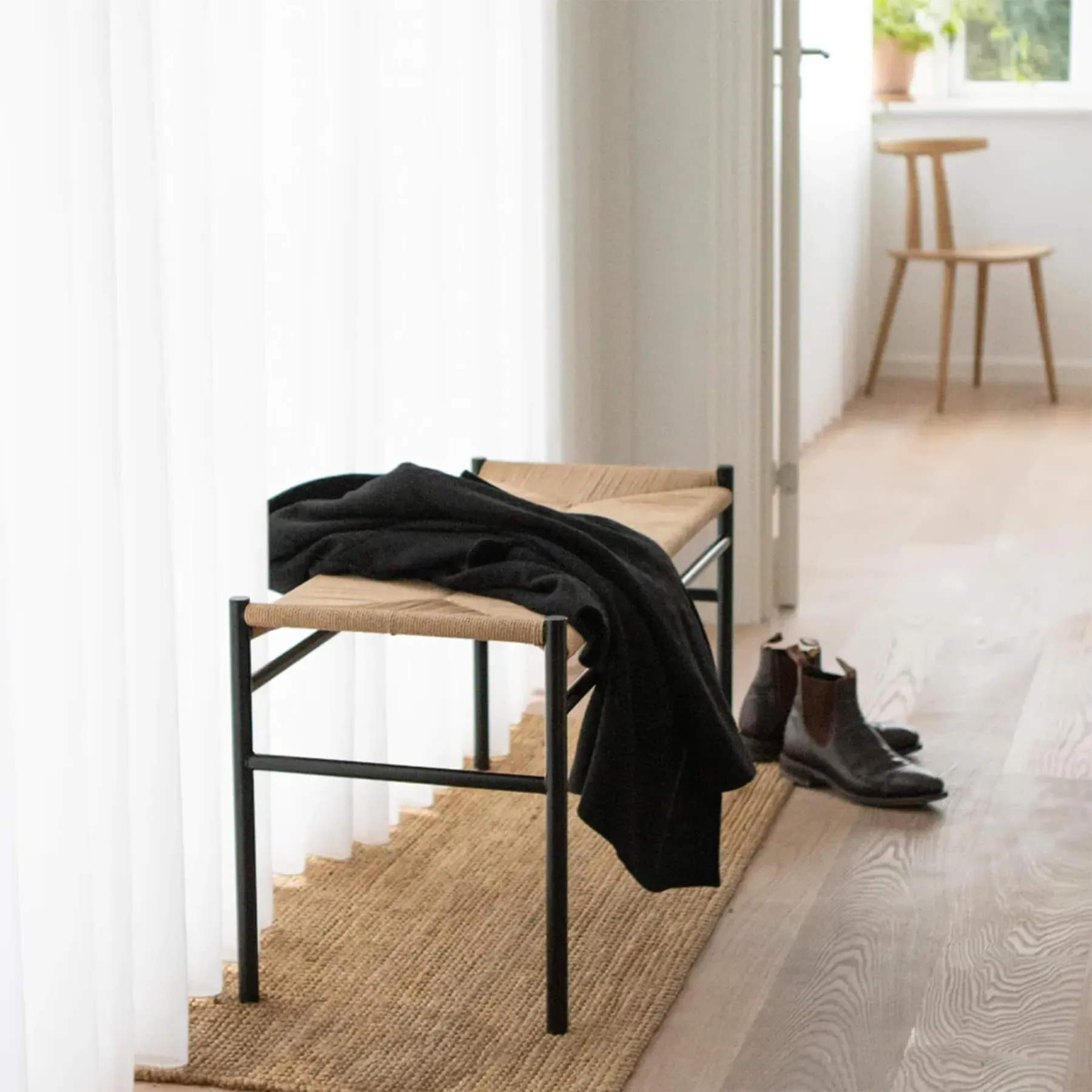 Cord Bench with Paper Braid Weave - Black, Steel