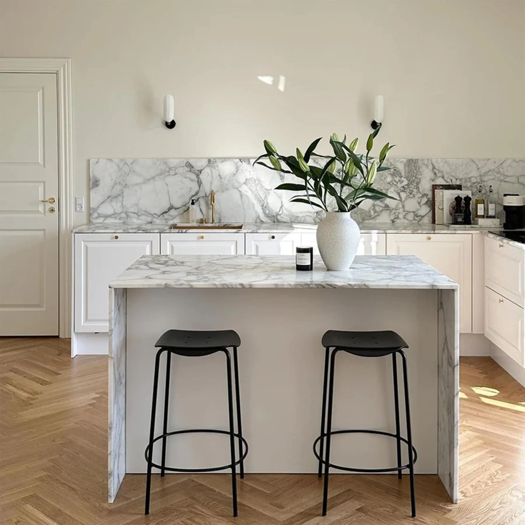 Counter Height Bar Stool - Black, Leather